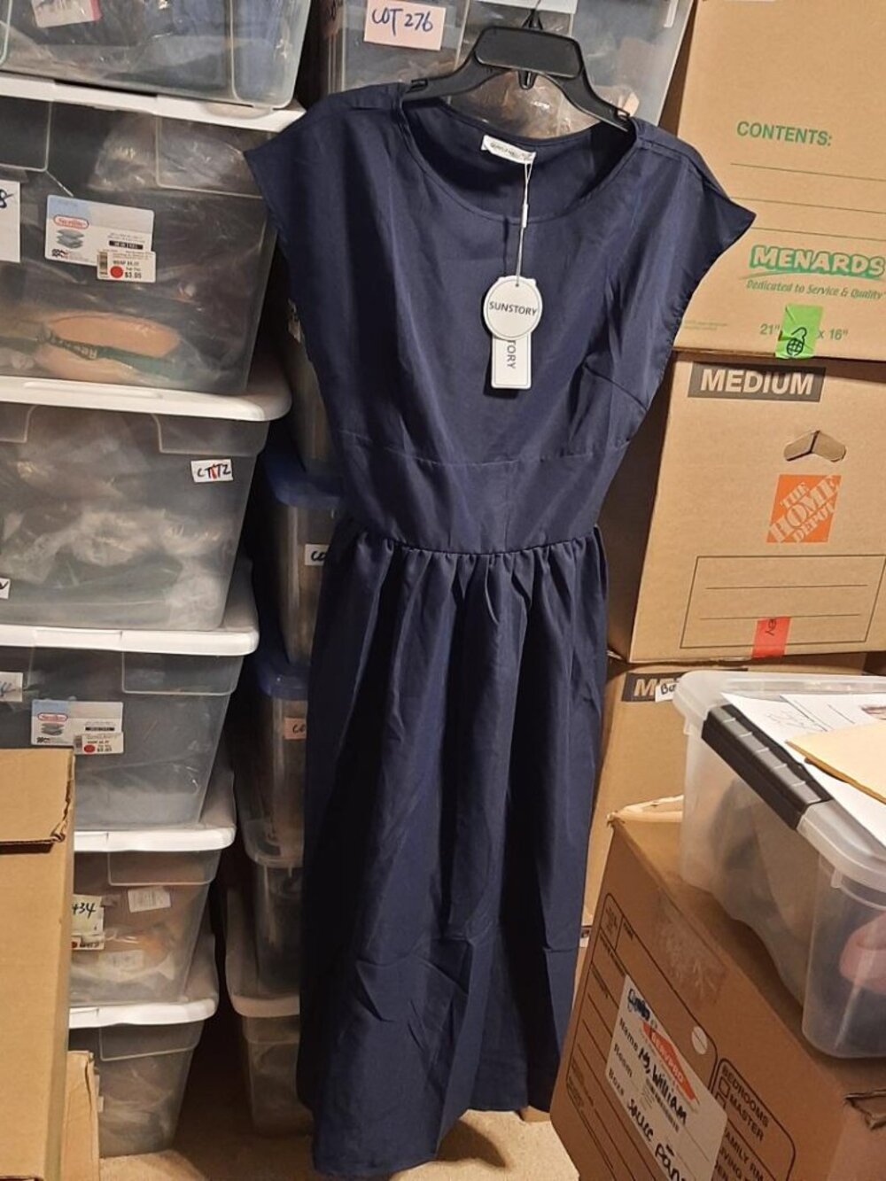 NEW TAG ! QianzhiDu Women Dress Strings Back Dark Blue Size L